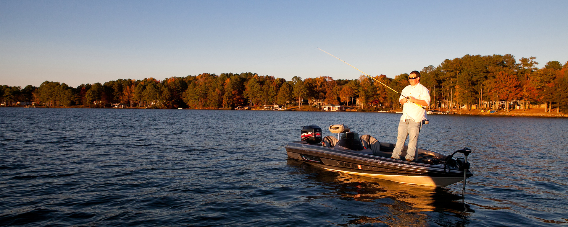 fishing from a boat on Lake Gaston